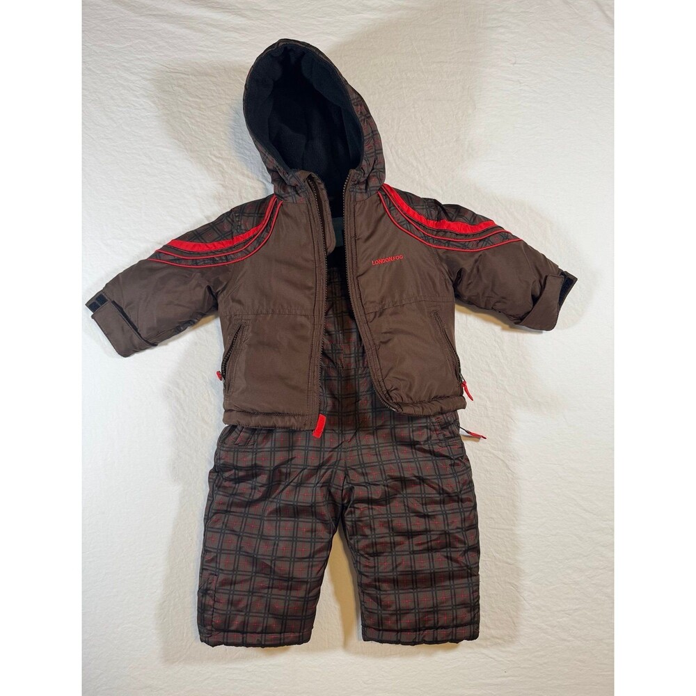 London Fog Boy 12 M Brown Plaid 2 Piece Snow Suit